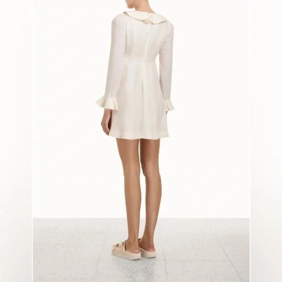 NWT Zimmermann Cream Linen Daisy Mini Dress Ruffle Long Sleeve AU 0P (US 2P) - Picture 2 of 16